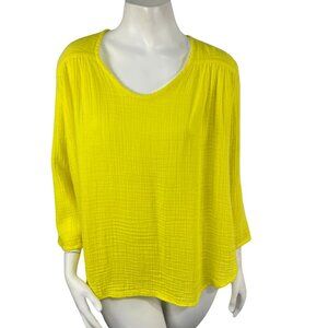 Felicite Venice Cotton Gauze 3/4 Sleeves Popover Shirt Top Yellow Size M Summer